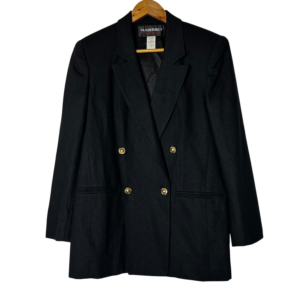 Gloria‎ Vanderbilt Blazer Size 6 Wool Double Breasted Gold Button Career Vintage